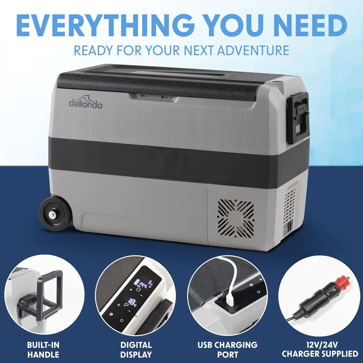 Dellonda 50L Portable Dual Zone Compressor Car Camping Fridge/Freezer 12/24V  White Rose Tools