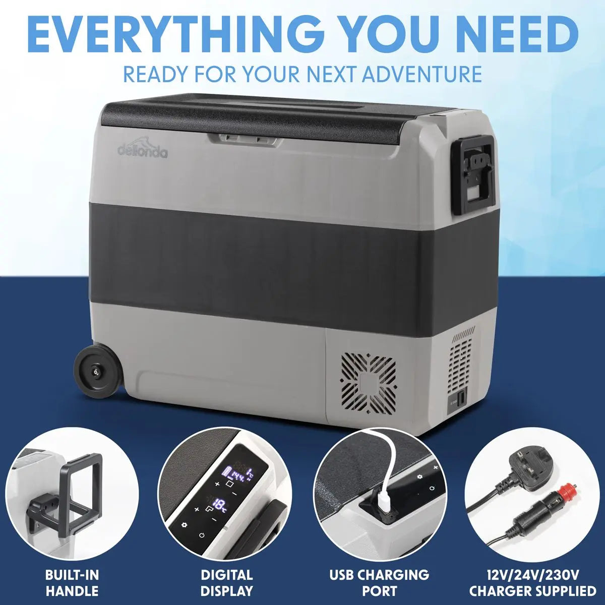 Dellonda 60L Portable Dual Zone Compressor Car Camping Fridge/Freezer 12/24V White Rose Tools