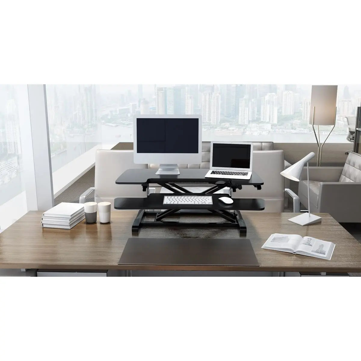 Dellonda 89cm Height Adjustable Standing Desk Converter, 50cm Max Height, 15kg Capacity White Rose Tools