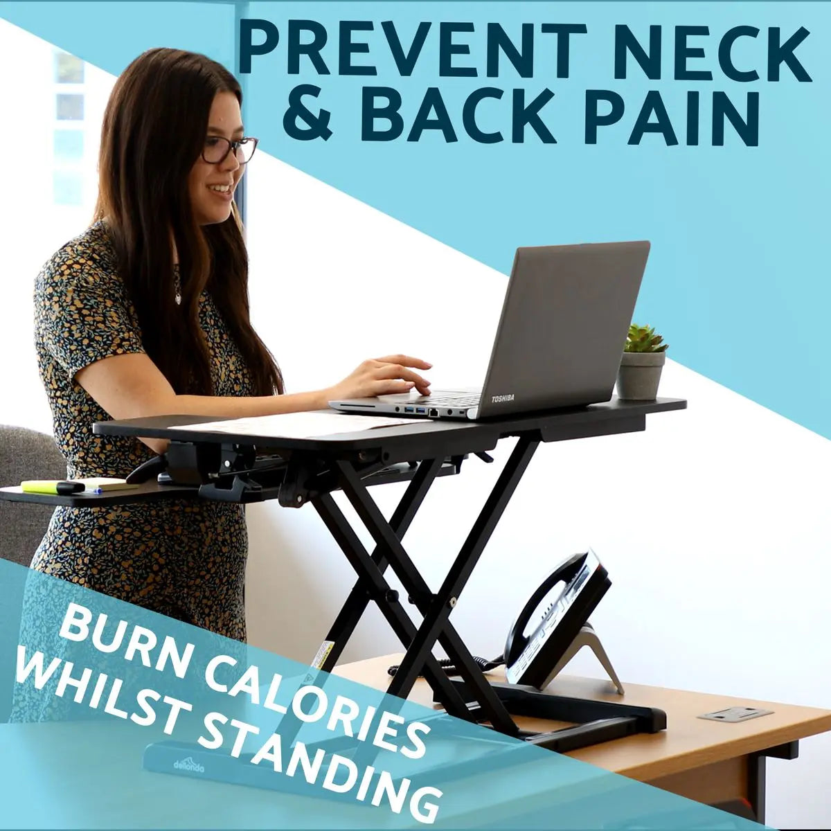 Dellonda 89cm Height Adjustable Standing Desk Converter, 50cm Max Height, 15kg Capacity White Rose Tools