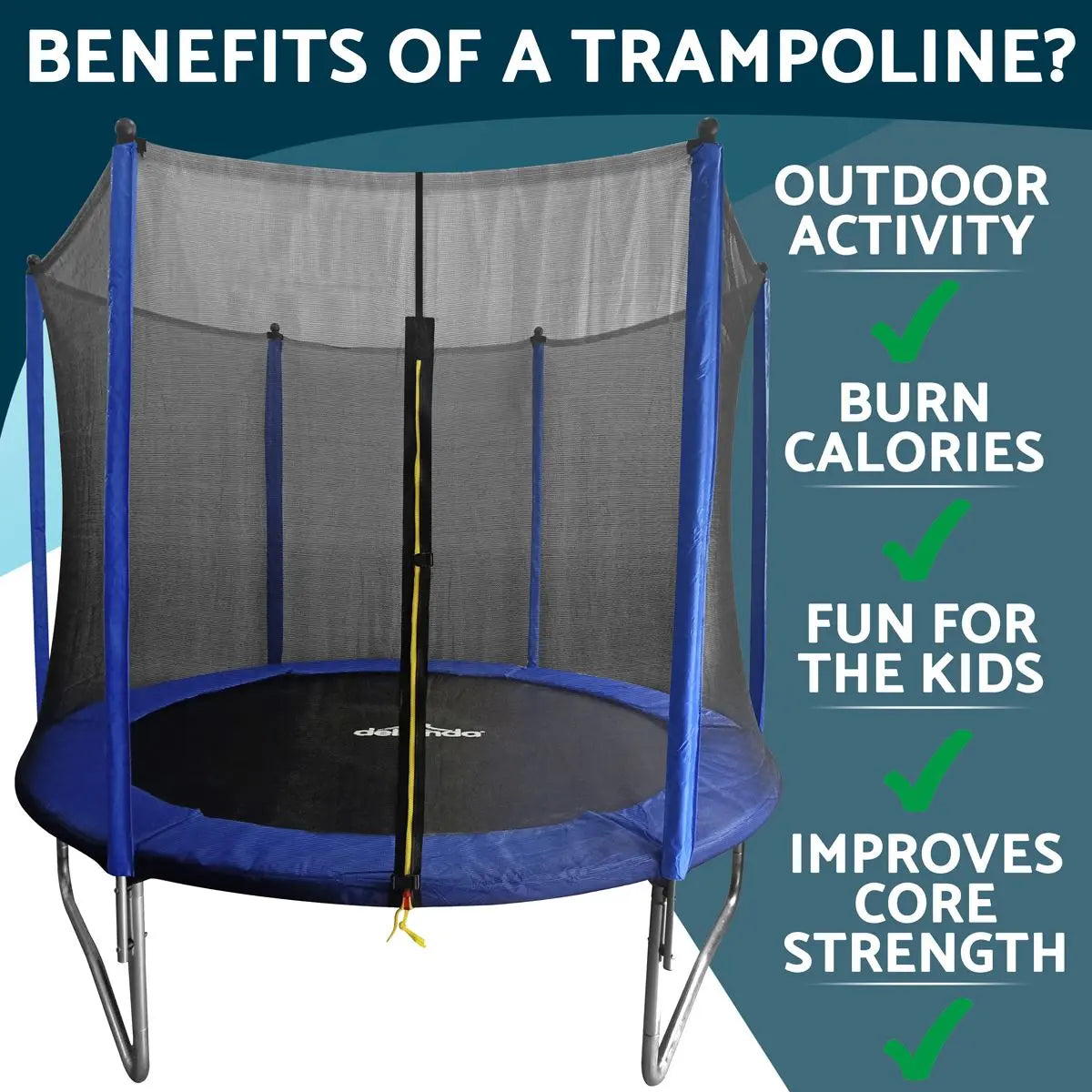 Dellonda 8ft Heavy-Duty Outdoor Trampoline with Safety Enclosure Net White Rose Tools