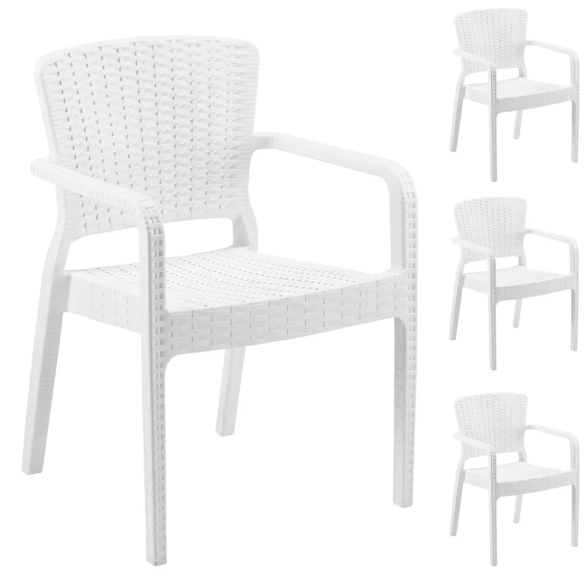 Dellonda Armchair Durable, Weather Resistant PP Body, Stackable x 6 - White White Rose Tools