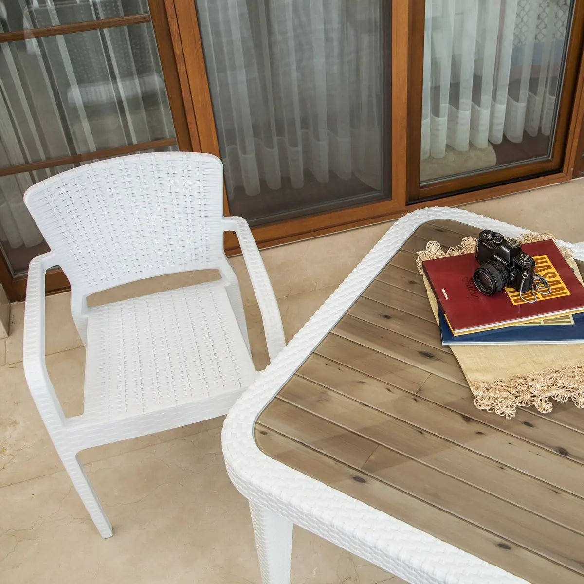 Dellonda Armchair Durable, Weather Resistant PP Body, Stackable x 6 - White White Rose Tools