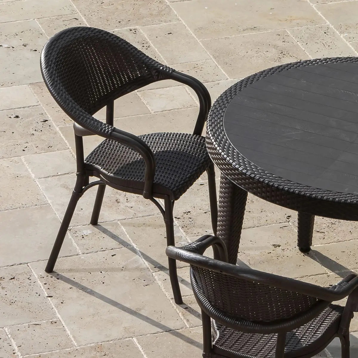 Dellonda Armchair Weather Resistant PP Body Stackable x 6, Dark Wood White Rose Tools