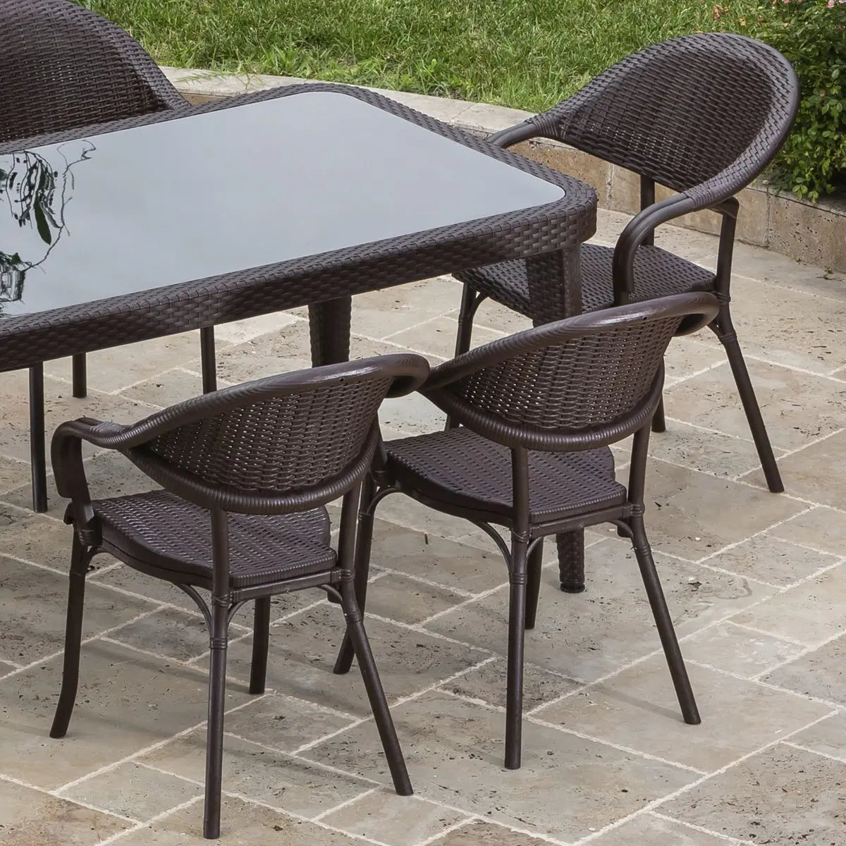 Dellonda Armchair Weather Resistant PP Body Stackable x 6, Dark Wood White Rose Tools