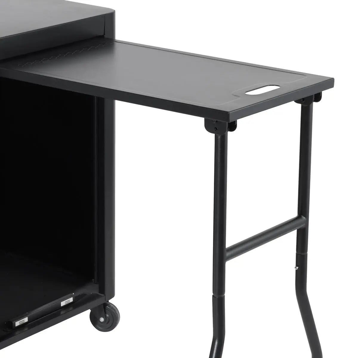 Dellonda BBQ/Plancha Workstation Trolley with Cupboard, Extension Table & Utensil Hooks, Black White Rose Tools