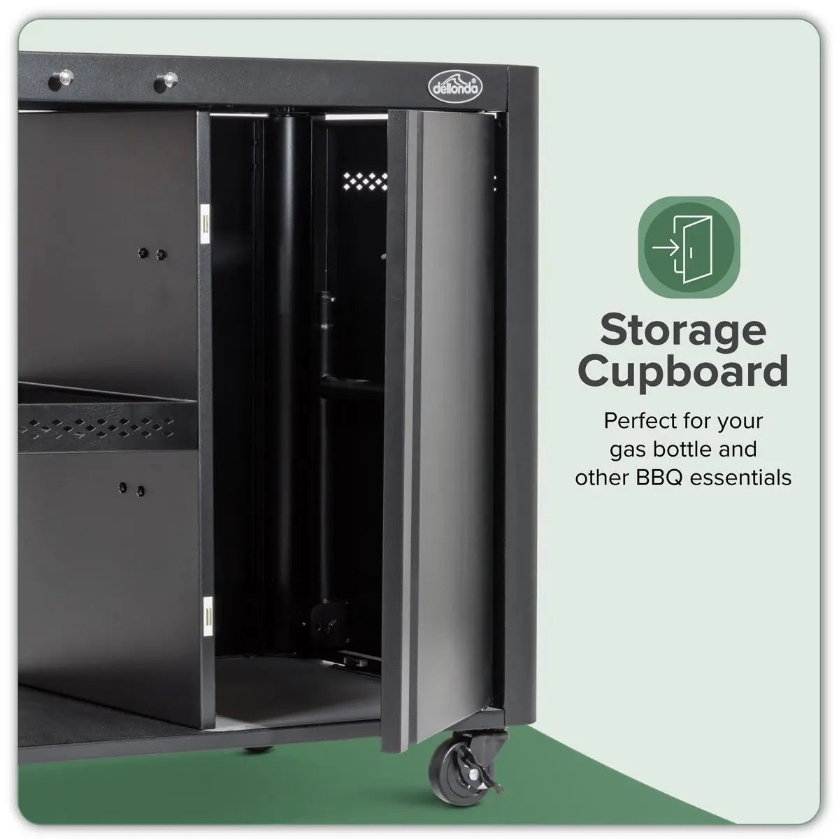 Dellonda BBQ/Plancha Workstation Trolley with Cupboard, Extension Table & Utensil Hooks, Black  White Rose Tools