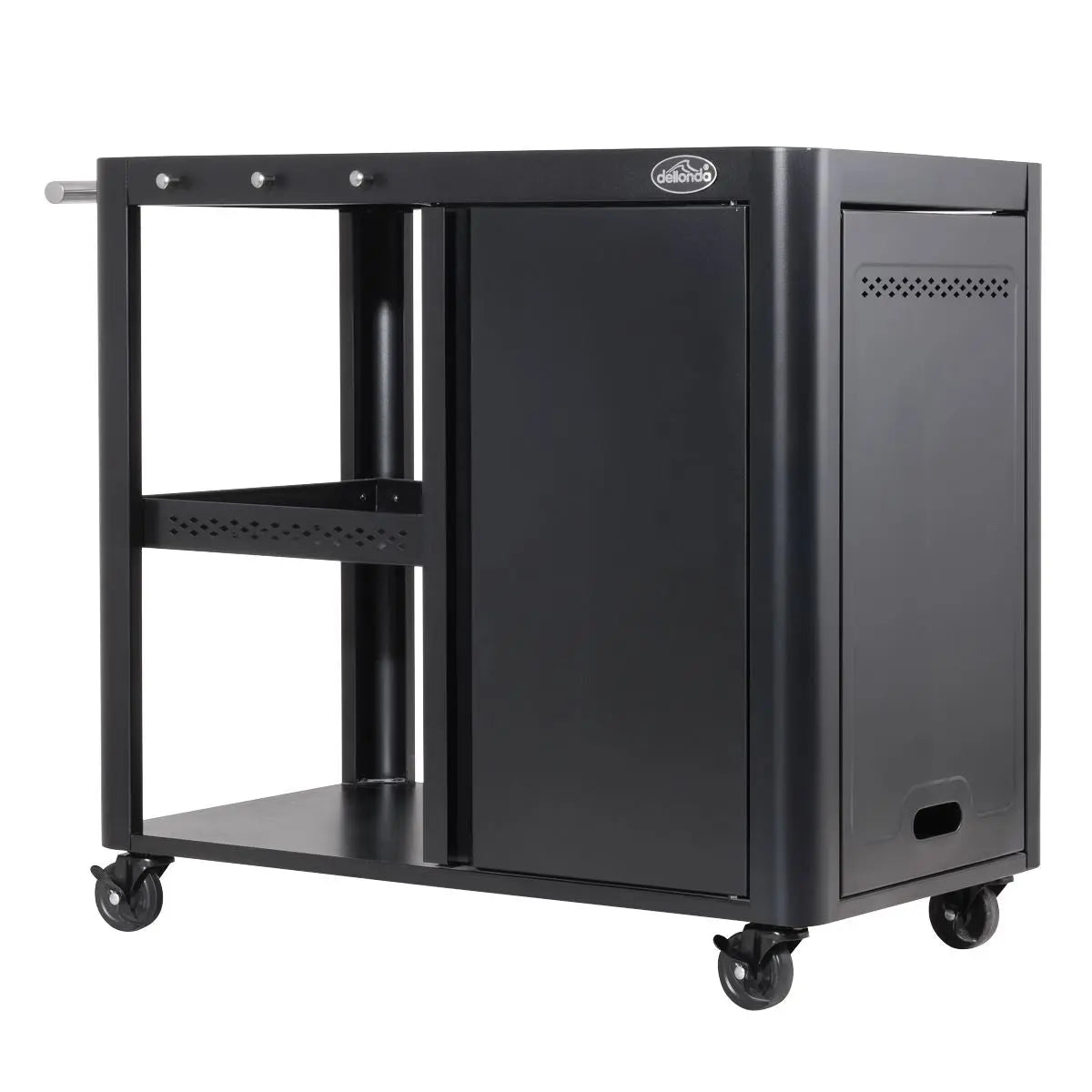 Dellonda BBQ/Plancha Workstation Trolley with Cupboard, Extension Table & Utensil Hooks, Black  White Rose Tools