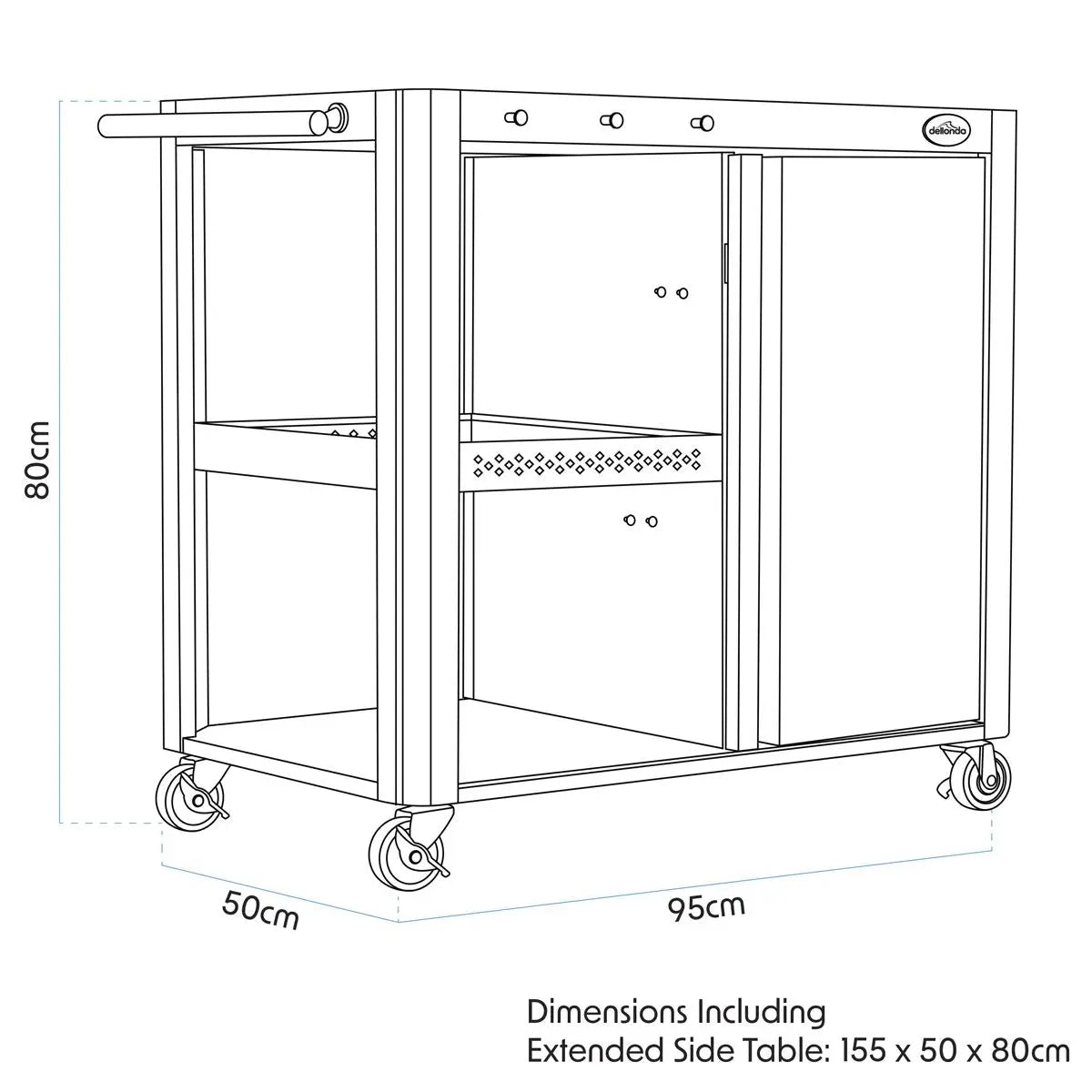 Dellonda BBQ/Plancha Workstation Trolley with Cupboard, Extension Table & Utensil Hooks, Black  White Rose Tools