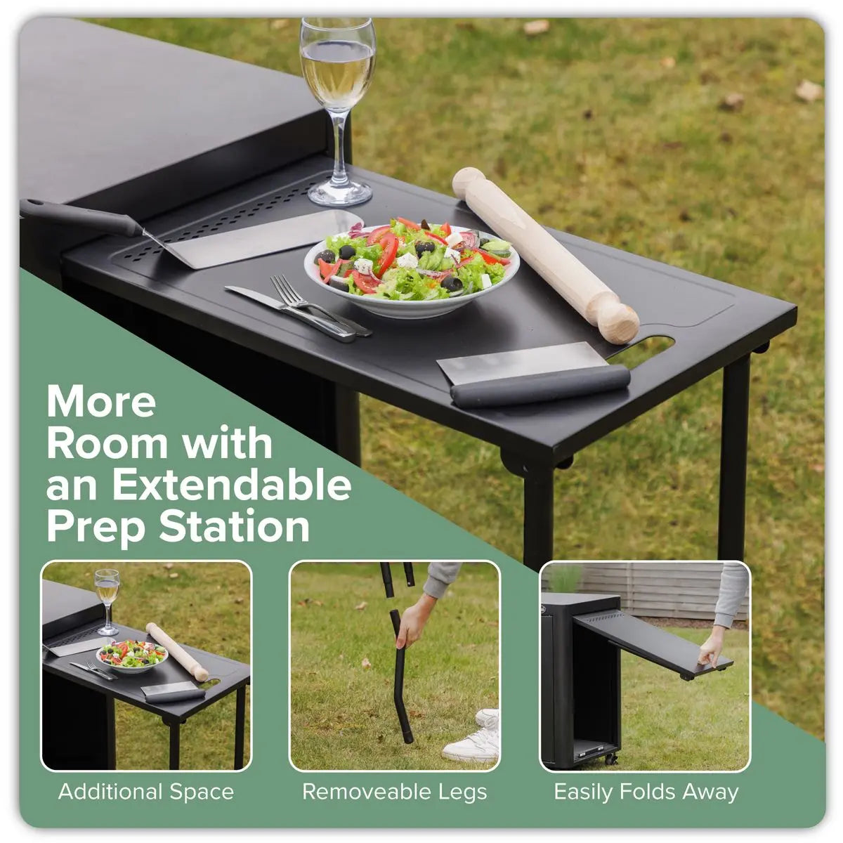 Dellonda BBQ/Plancha Workstation Trolley with Cupboard, Extension Table & Utensil Hooks, Black  White Rose Tools
