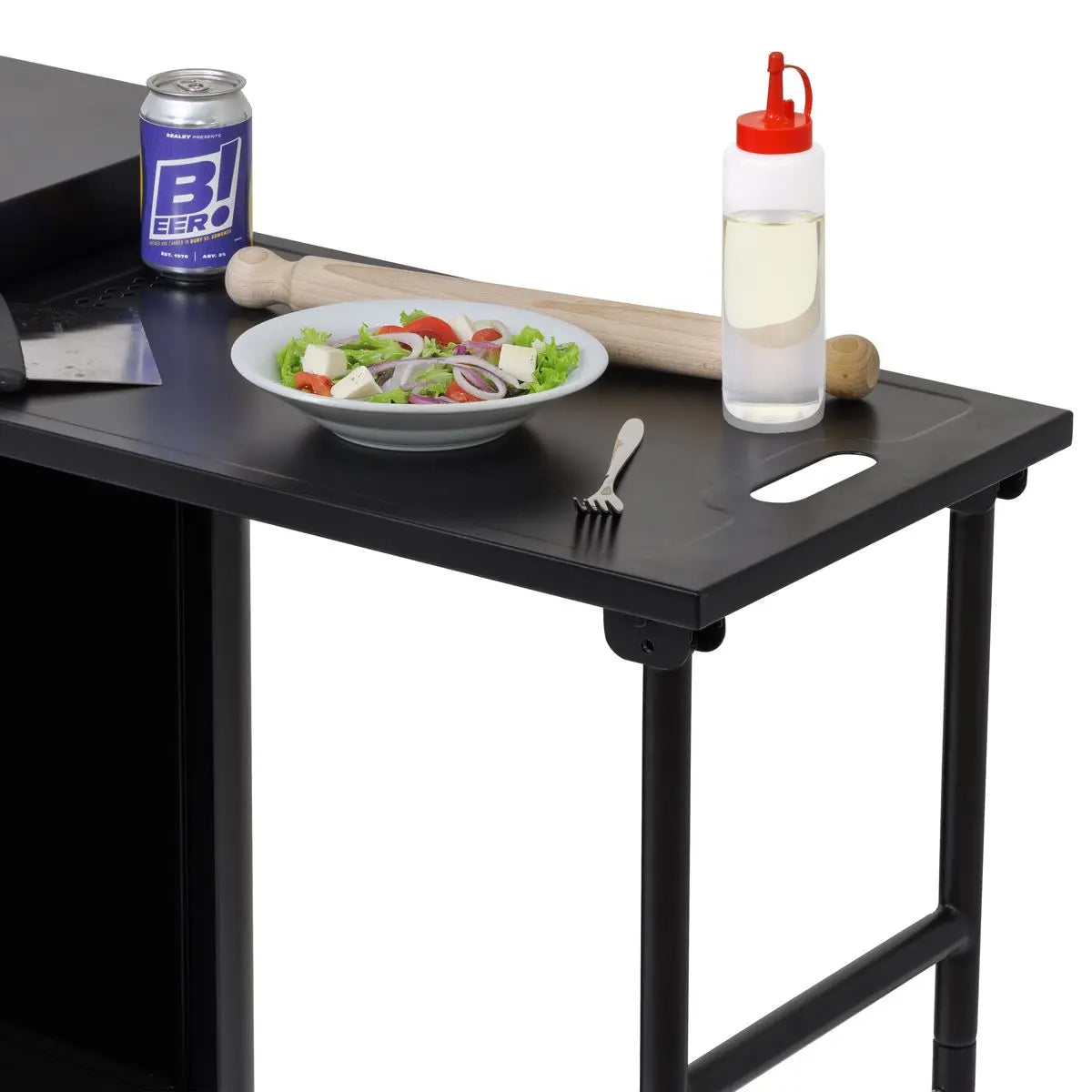 Dellonda BBQ/Plancha Workstation Trolley with Cupboard, Extension Table & Utensil Hooks, Black  White Rose Tools
