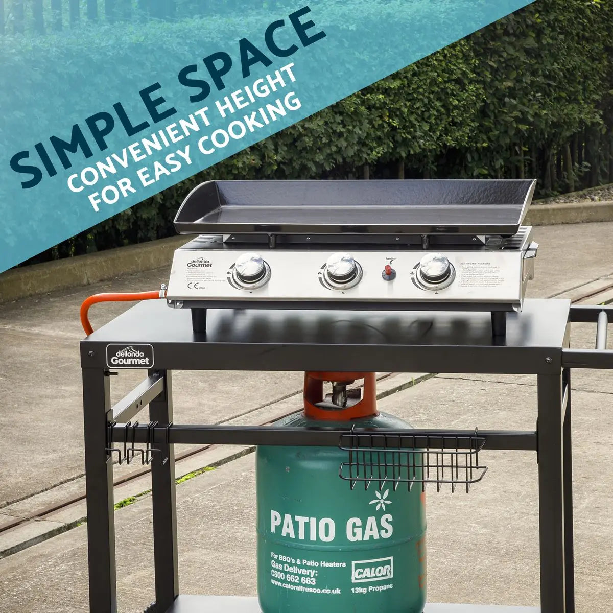 Dellonda BBQ & Plancha Trolley for Outdoor Cooking with Utensil Holder, Black White Rose Tools