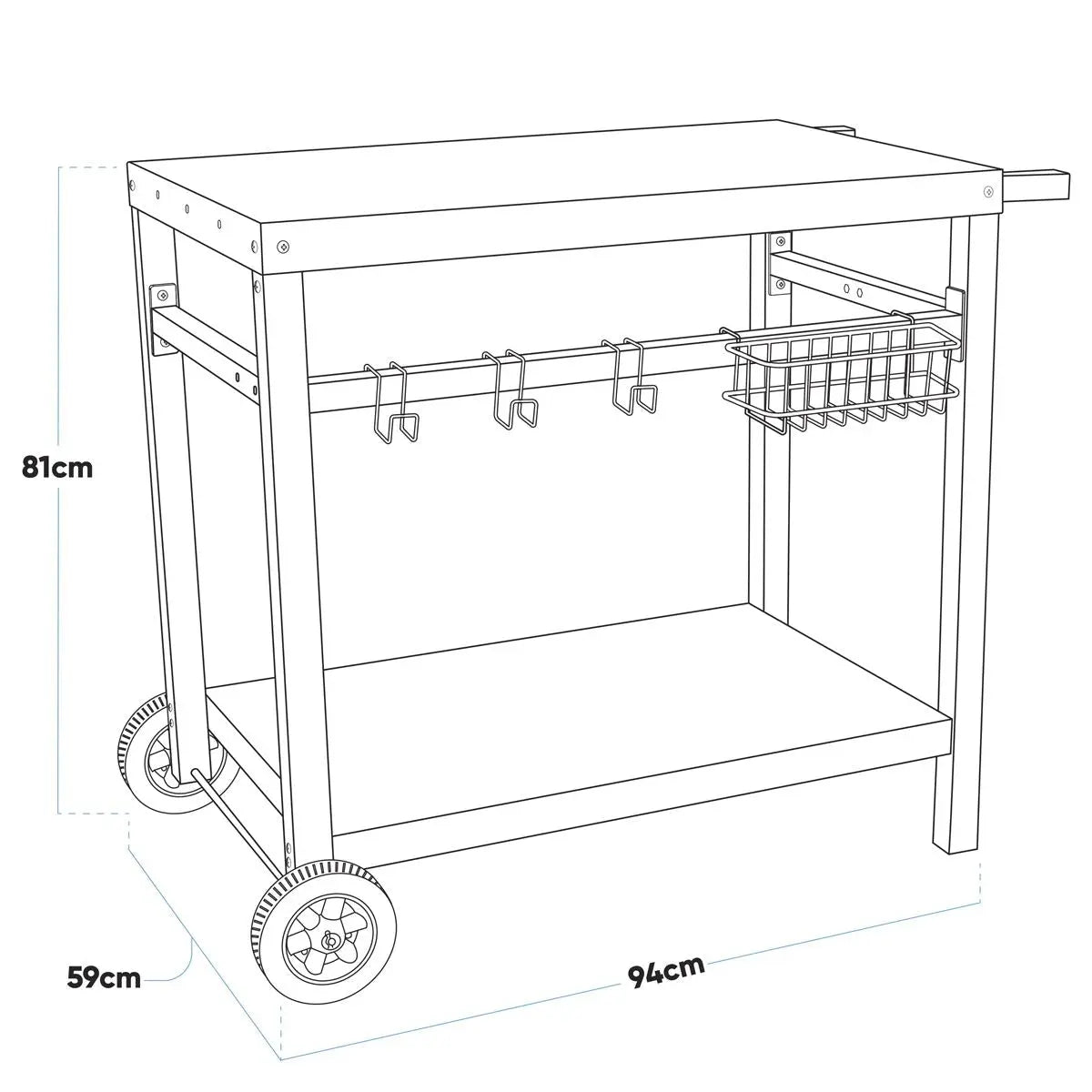 Dellonda BBQ & Plancha Trolley for Outdoor Cooking with Utensil Holder, Black White Rose Tools