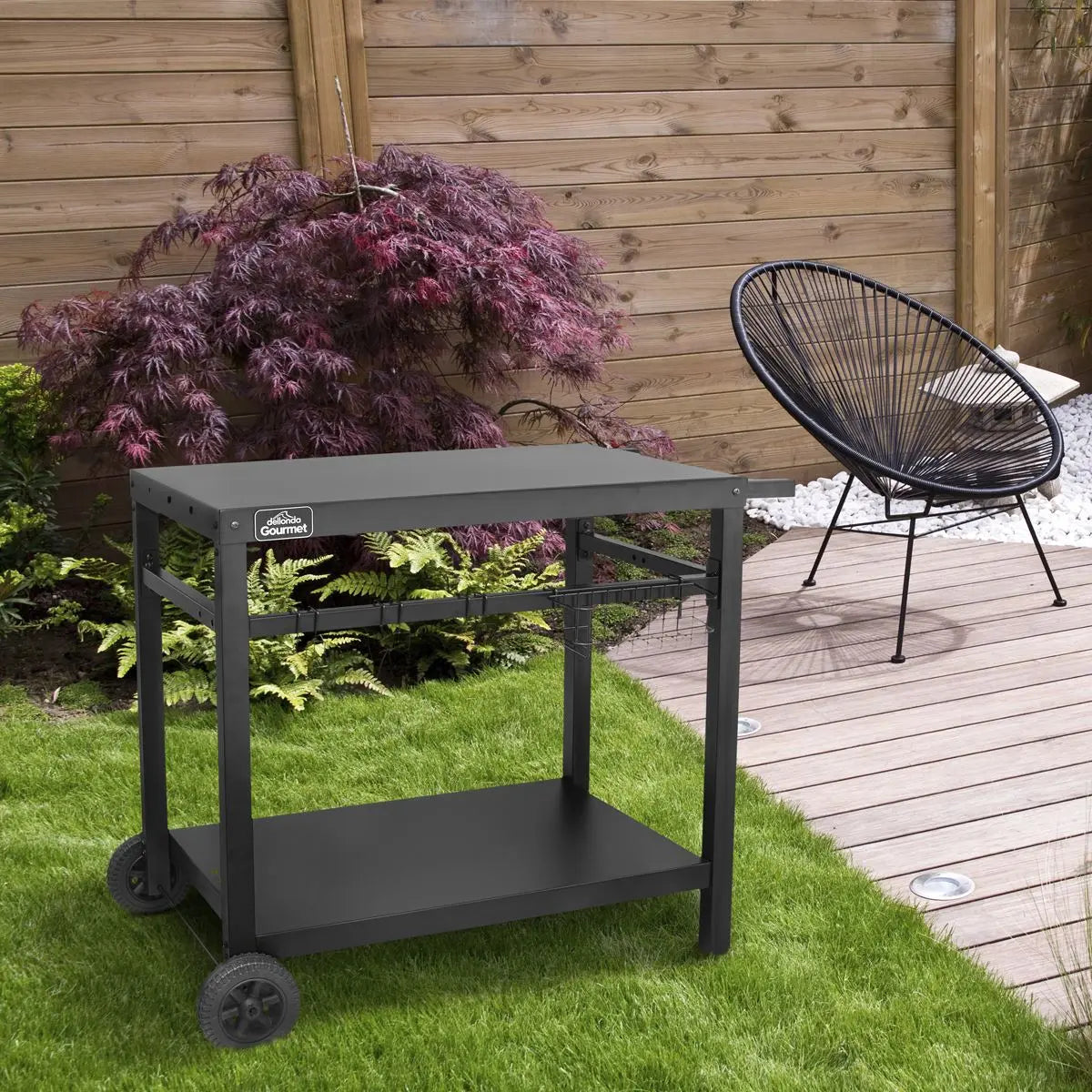Dellonda BBQ & Plancha Trolley for Outdoor Cooking with Utensil Holder, Black White Rose Tools