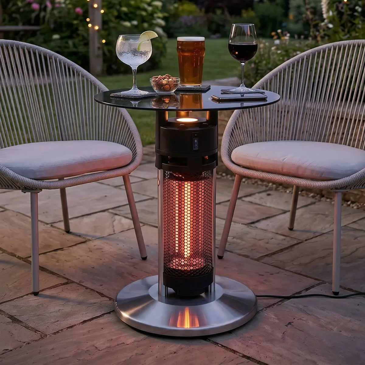 Dellonda Bistro Table with 1200W Heater, 65cm, Black/Stainless Steel White Rose Tools
