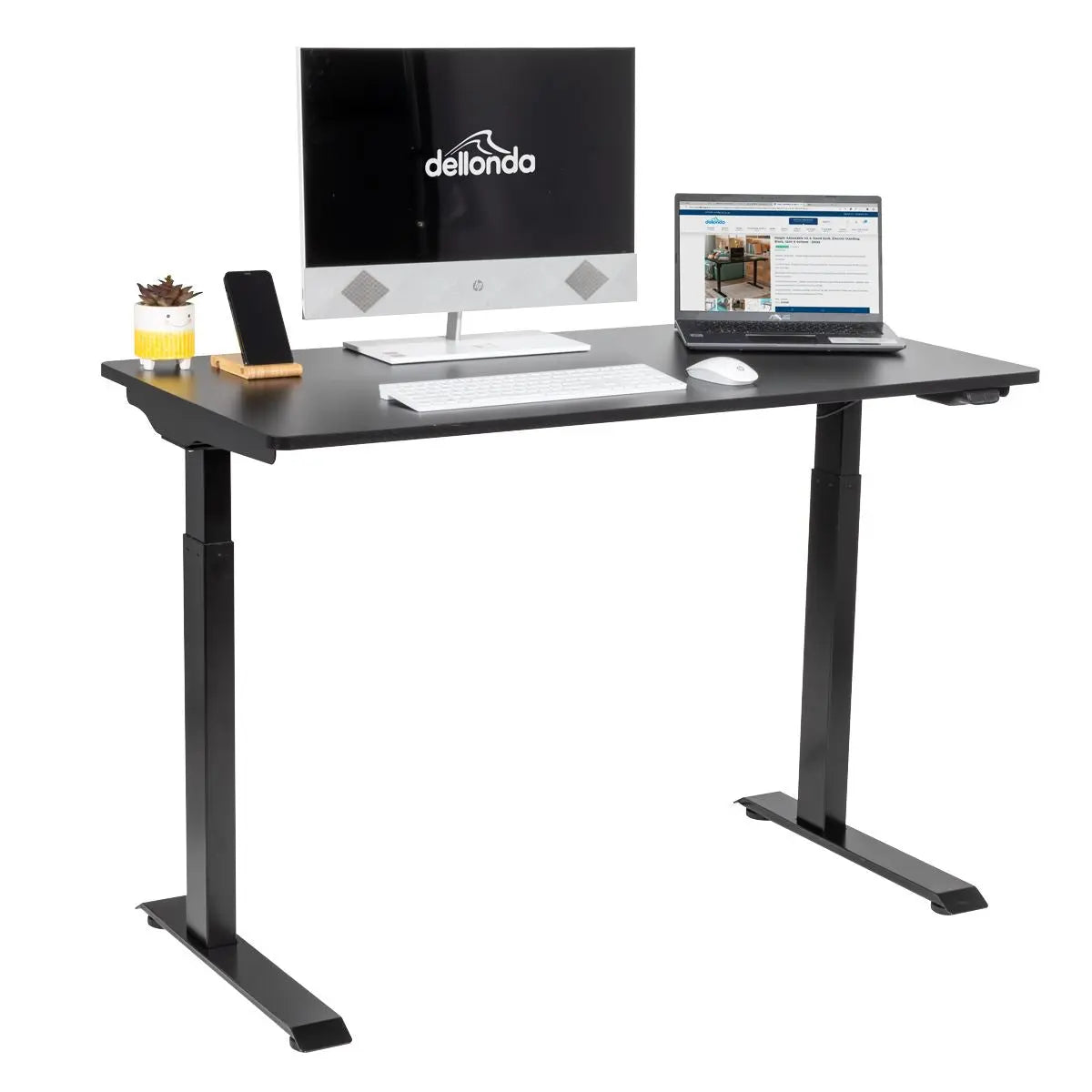 Dellonda Black Electric Adjustable Office Standing Desk, Quiet & Fast 1200x600mm White Rose Tools
