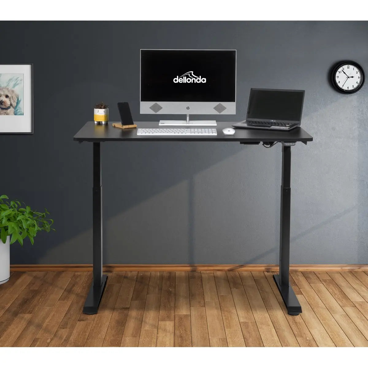 Dellonda Black Electric Adjustable Office Standing Desk, Quiet & Fast 1200x600mm White Rose Tools