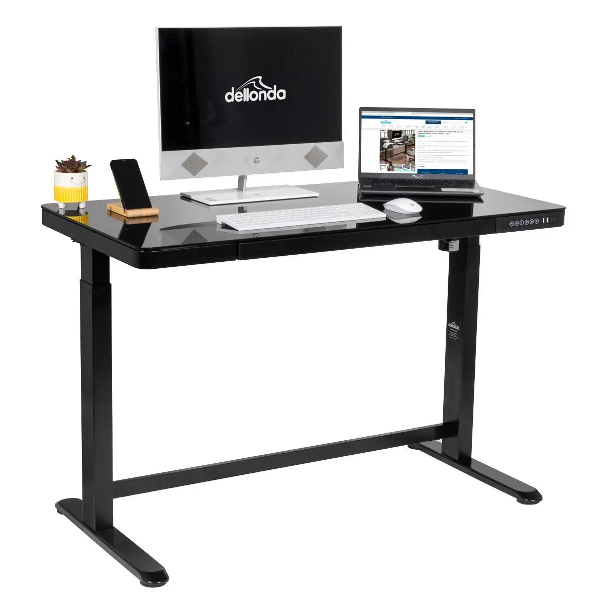 Dellonda Black Electric Adjustable Standing Desk with USB & Drawer, 1200 x 600mm White Rose Tools