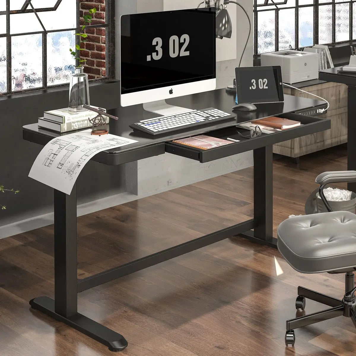 Dellonda Black Electric Adjustable Standing Desk with USB & Drawer, 1200 x 600mm White Rose Tools