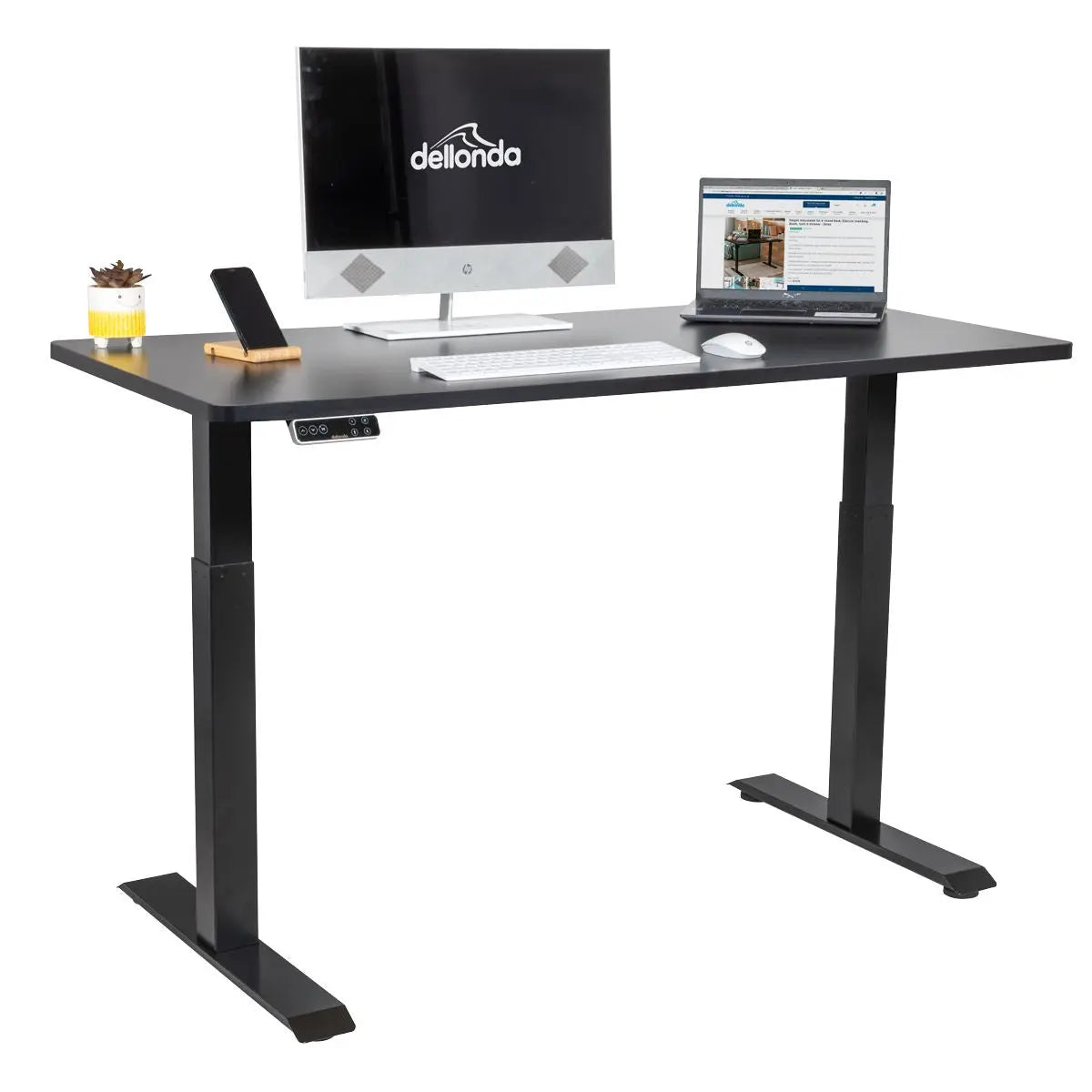 Dellonda Black Electric Height Adjustable Standing Desk, 1400 x 700mm Dual Motor 100kg White Rose Tools