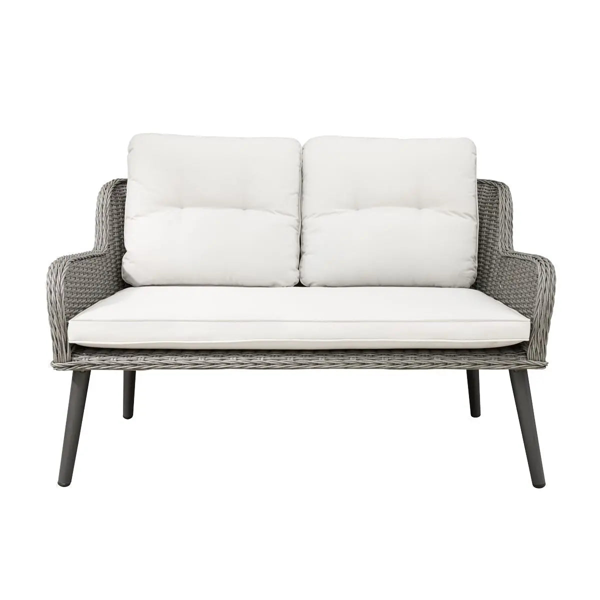 Dellonda Buxton 4 Piece Rattan Wicker Outdoor Lounge Set with Double Sofa, Grey White Rose Tools