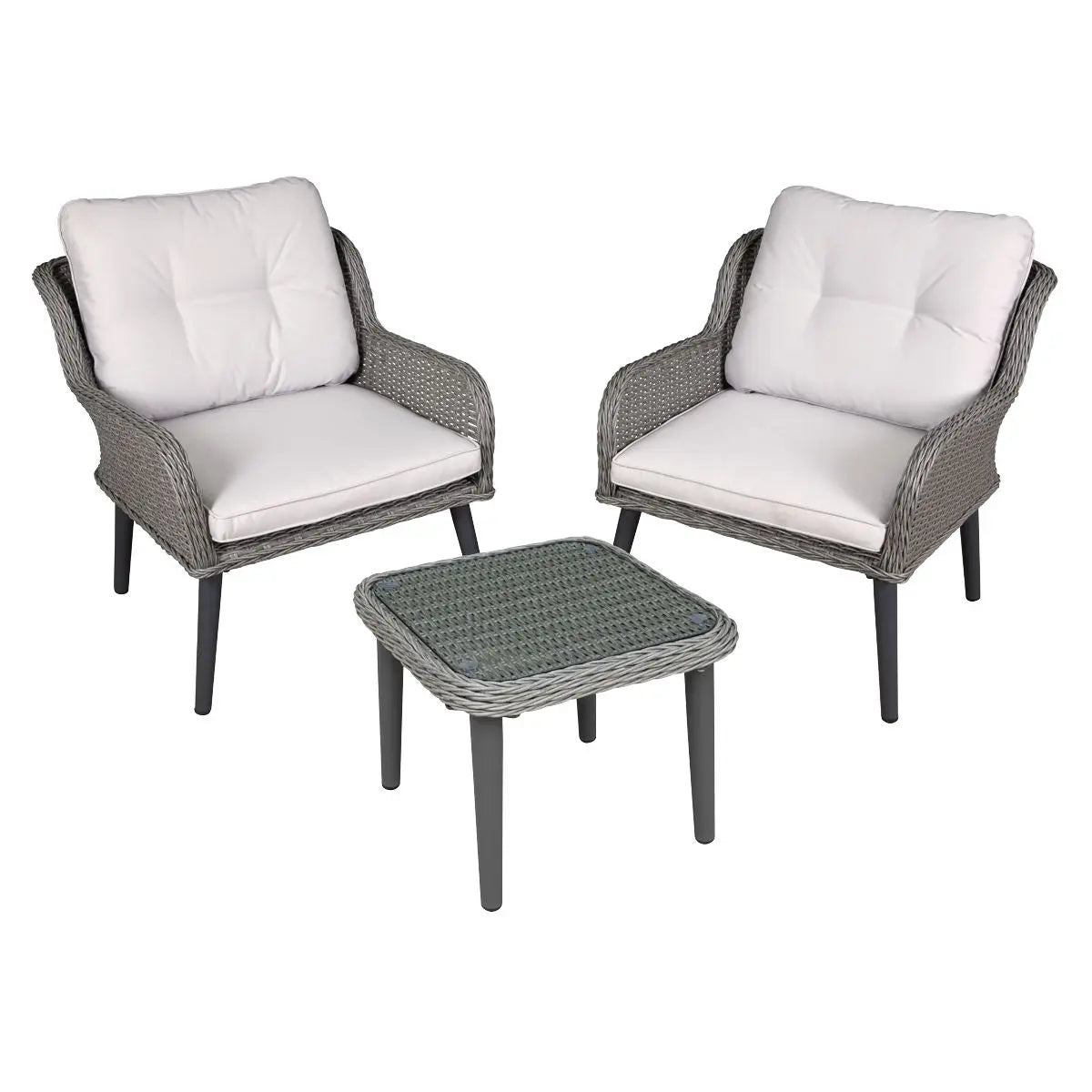 Dellonda Buxton Rattan Wicker Outdoor Balcony Set, Lounge Chairs, Grey  White Rose Tools