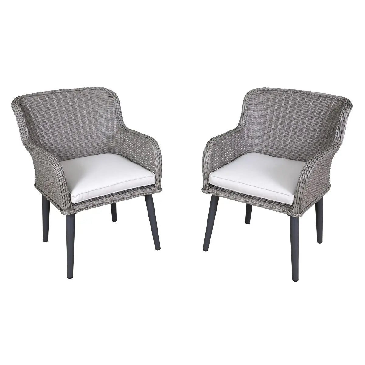 Dellonda Buxton Rattan Wicker Outdoor Dining Armchairs with Cushion, Set of 2, Grey White Rose Tools