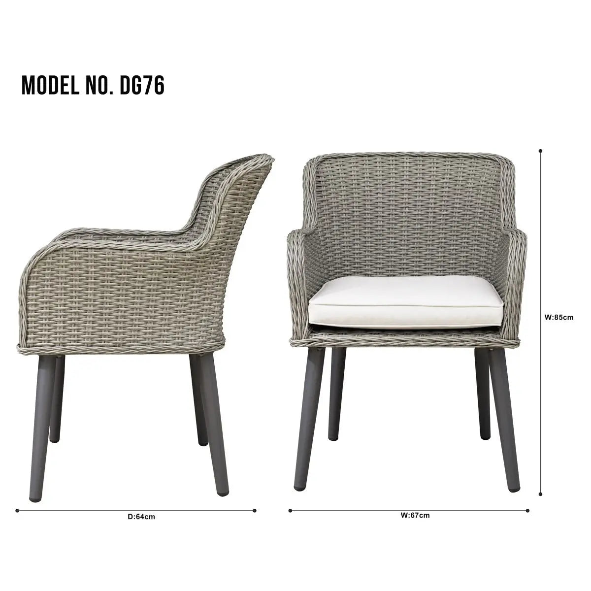 Dellonda Buxton Rattan Wicker Outdoor Dining Armchairs with Cushion, Set of 2, Grey White Rose Tools