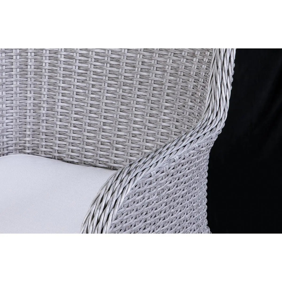 Dellonda Buxton Rattan Wicker Outdoor Dining Armchairs with Cushion, Set of 2, Grey White Rose Tools