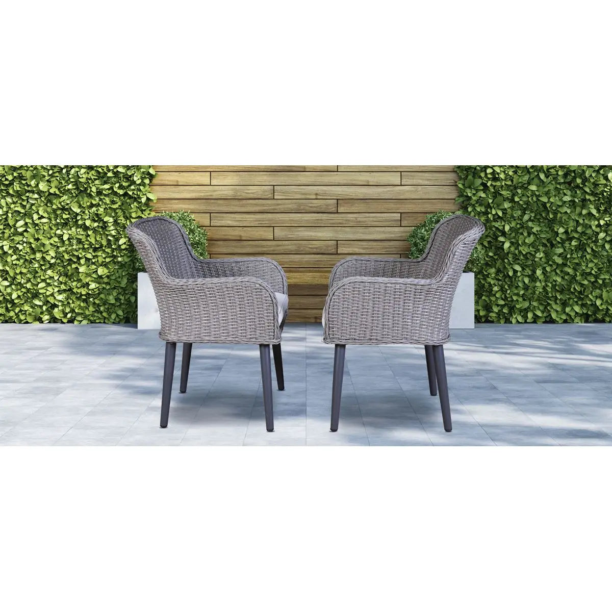 Dellonda Buxton Rattan Wicker Outdoor Dining Armchairs with Cushion, Set of 2, Grey White Rose Tools