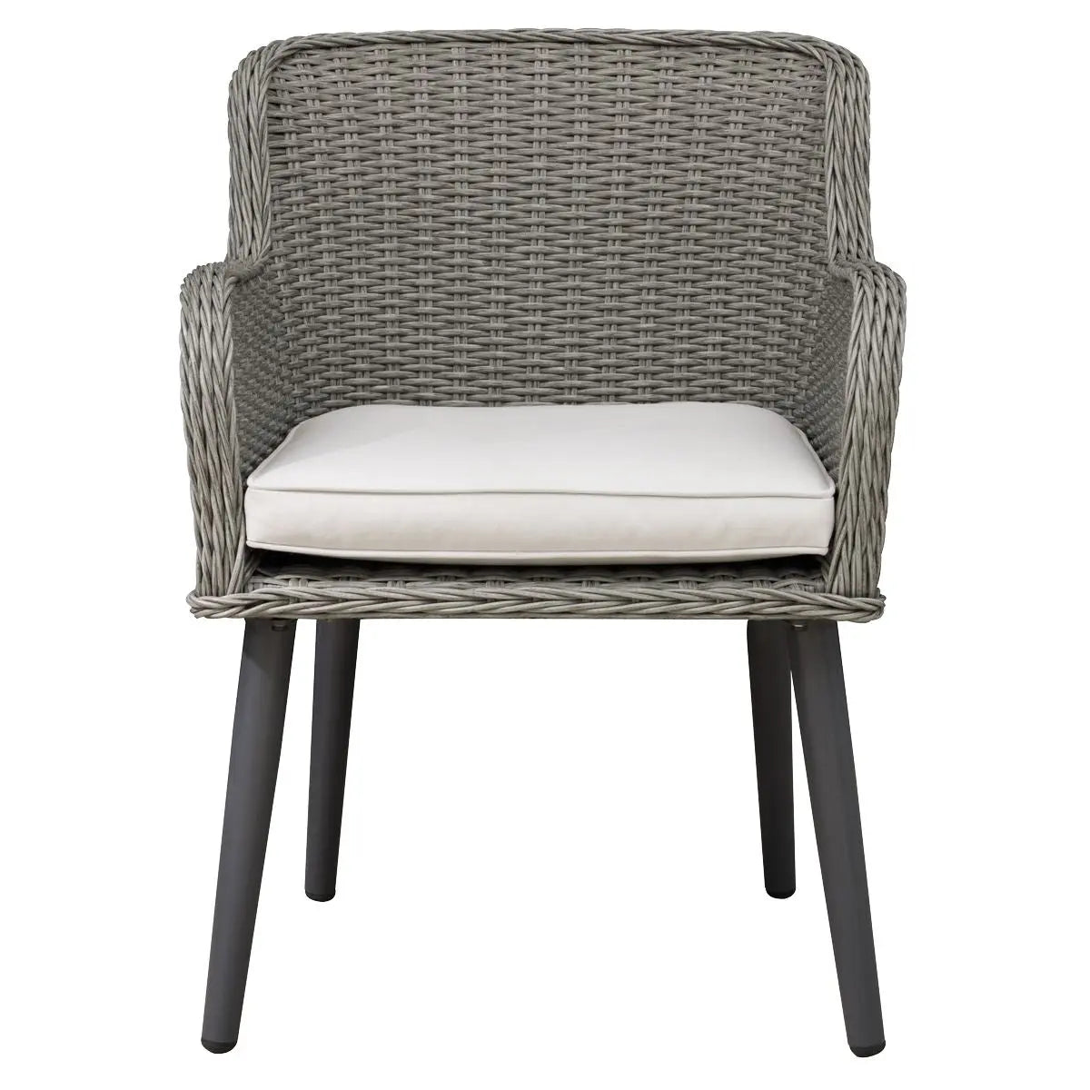 Dellonda Buxton Rattan Wicker Outdoor Dining Armchairs with Cushion, Set of 2, Grey White Rose Tools