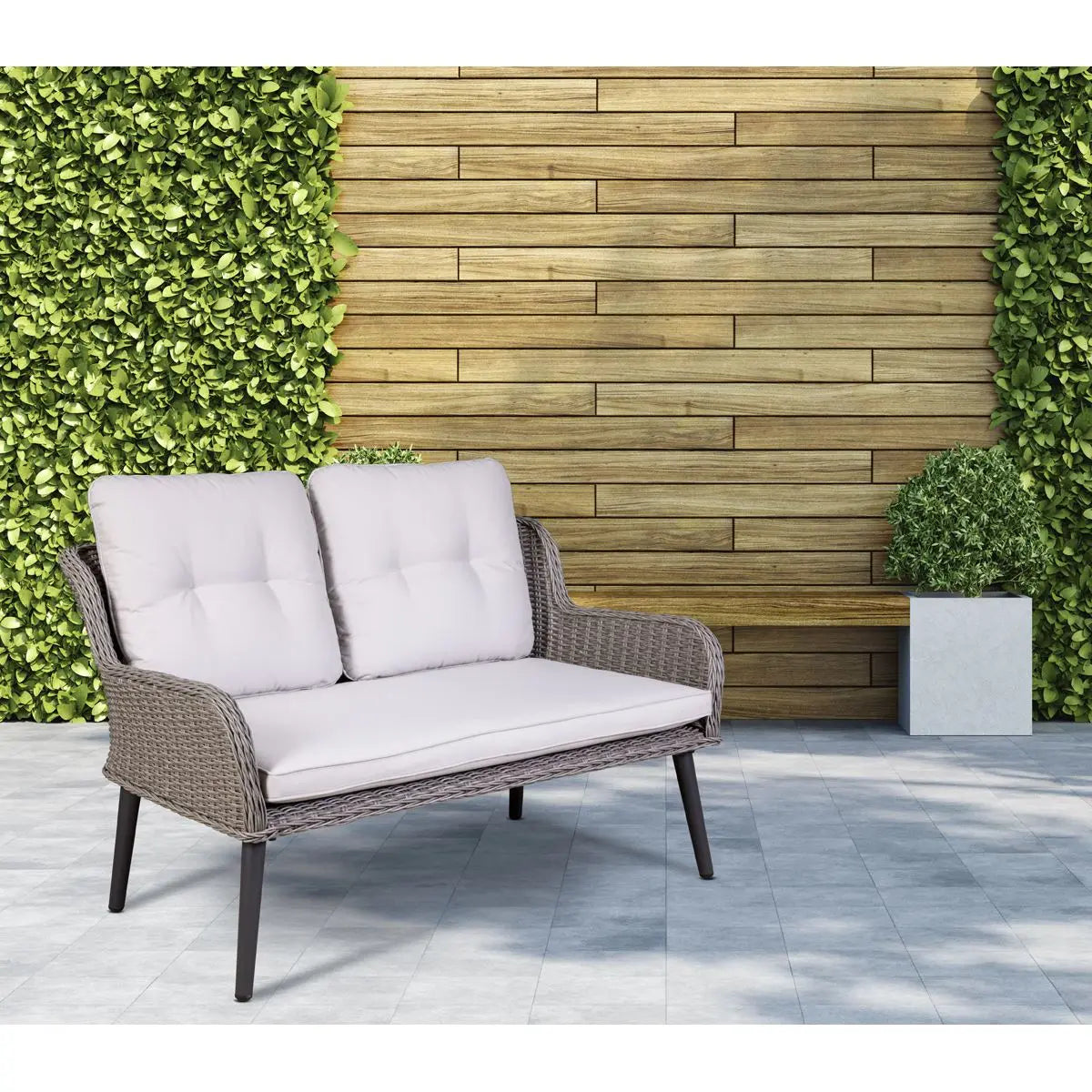 Dellonda Buxton Rattan Wicker Outdoor Lounge 2-Seater Sofa with Cushion, Grey White Rose Tools