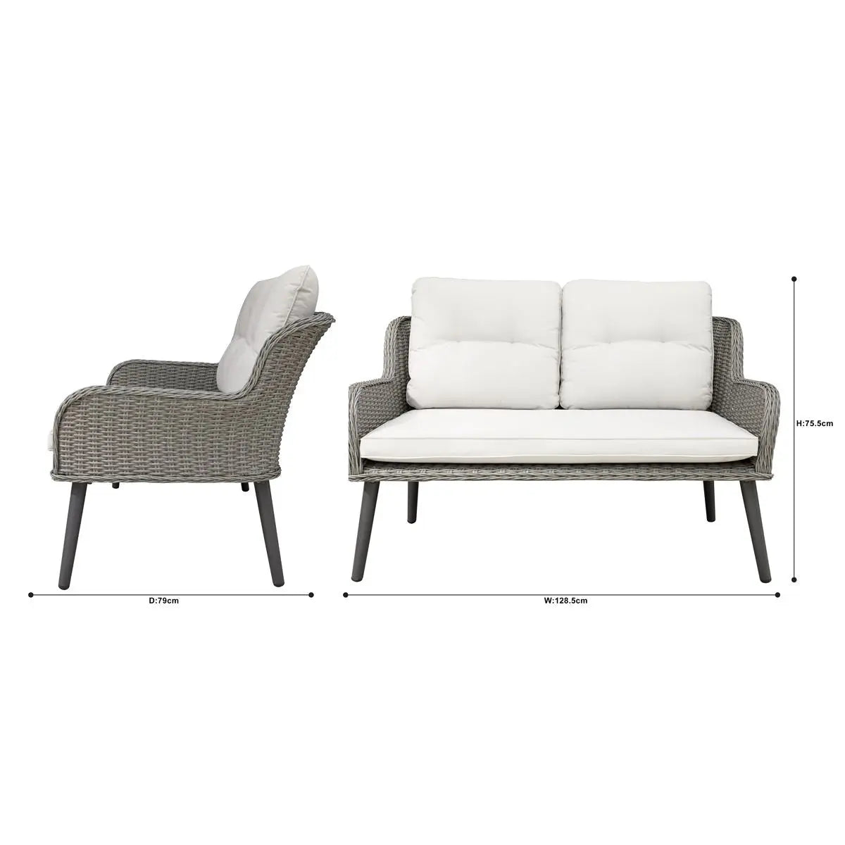 Dellonda Buxton Rattan Wicker Outdoor Lounge 2-Seater Sofa with Cushion, Grey White Rose Tools