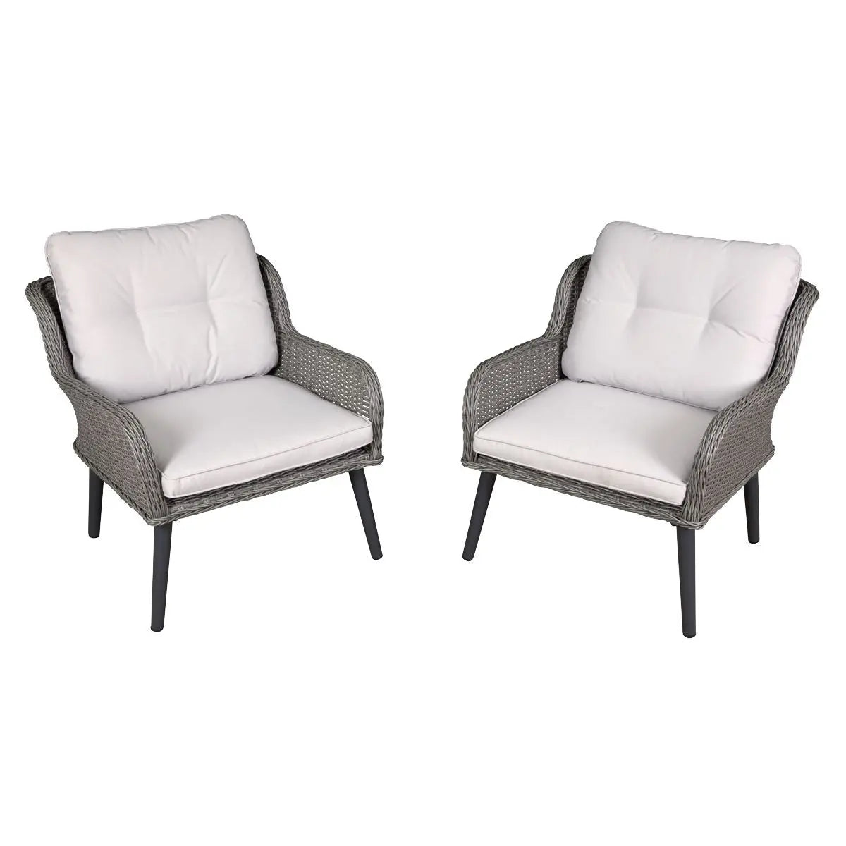 Dellonda Buxton Rattan Wicker Outdoor Lounge Chairs with Cushion, Grey White Rose Tools