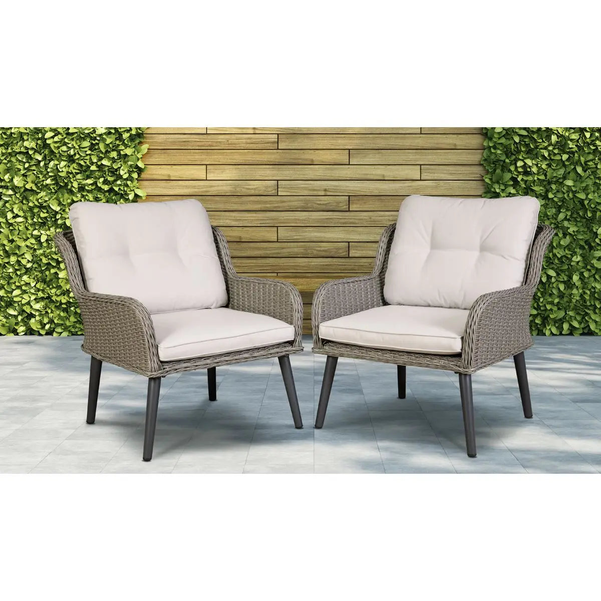 Dellonda Buxton Rattan Wicker Outdoor Lounge Chairs with Cushion, Grey White Rose Tools