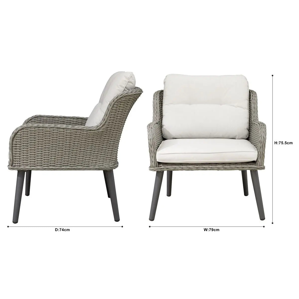 Dellonda Buxton Rattan Wicker Outdoor Lounge Chairs with Cushion, Grey White Rose Tools