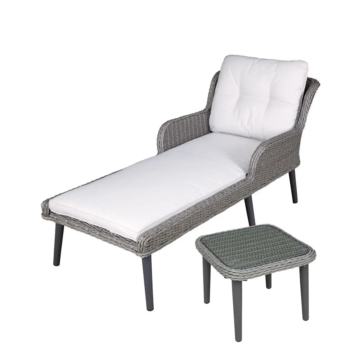 Dellonda Buxton Rattan Wicker Sun Lounger & Side Table, Grey  White Rose Tools
