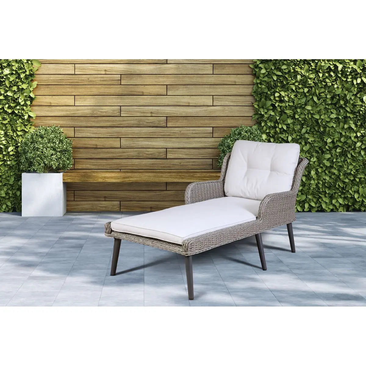 Dellonda Buxton Rattan Wicker Sun Lounger with Armrests Washable Cushions, Grey White Rose Tools