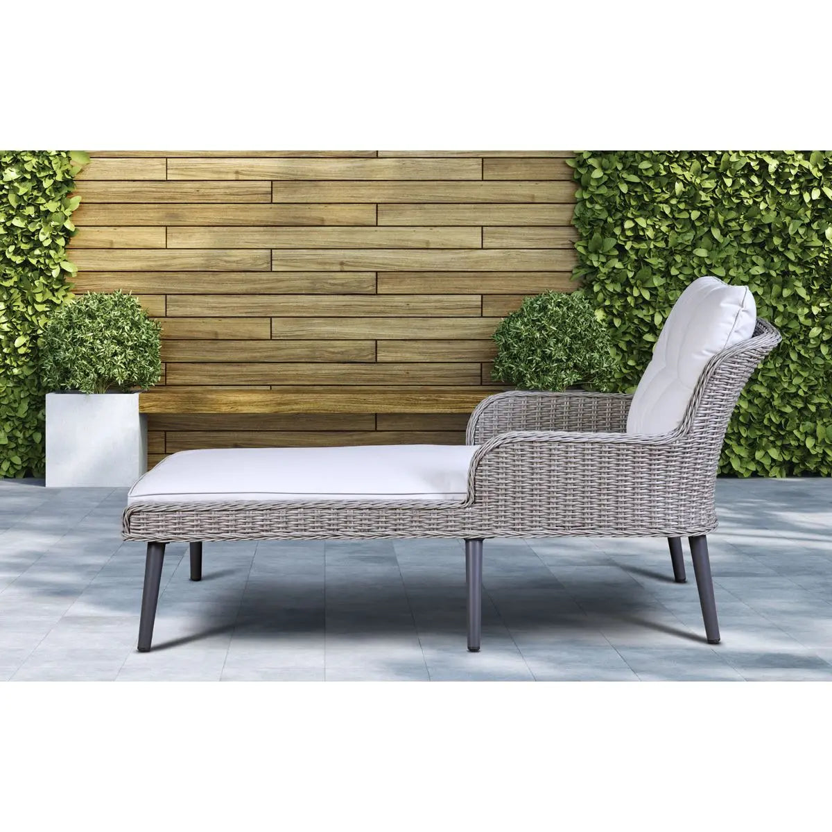 Dellonda Buxton Rattan Wicker Sun Lounger with Armrests Washable Cushions, Grey White Rose Tools