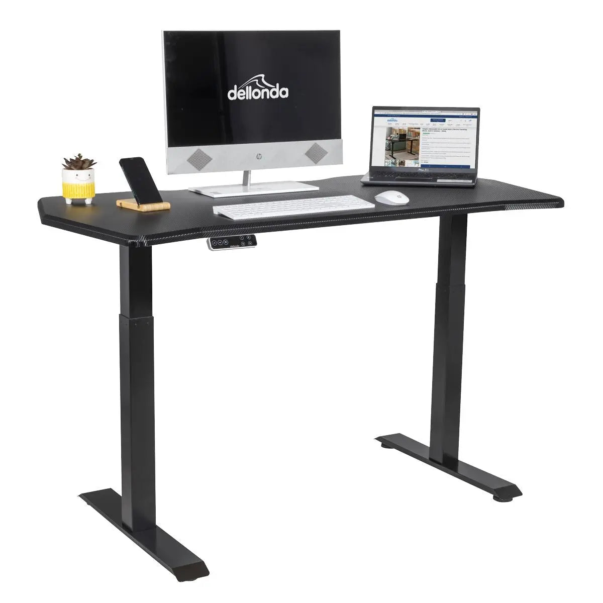 Dellonda Carbon Electric Height Adjustable Standing Desk, 1400 x 700mm Dual Motor 100kg White Rose Tools