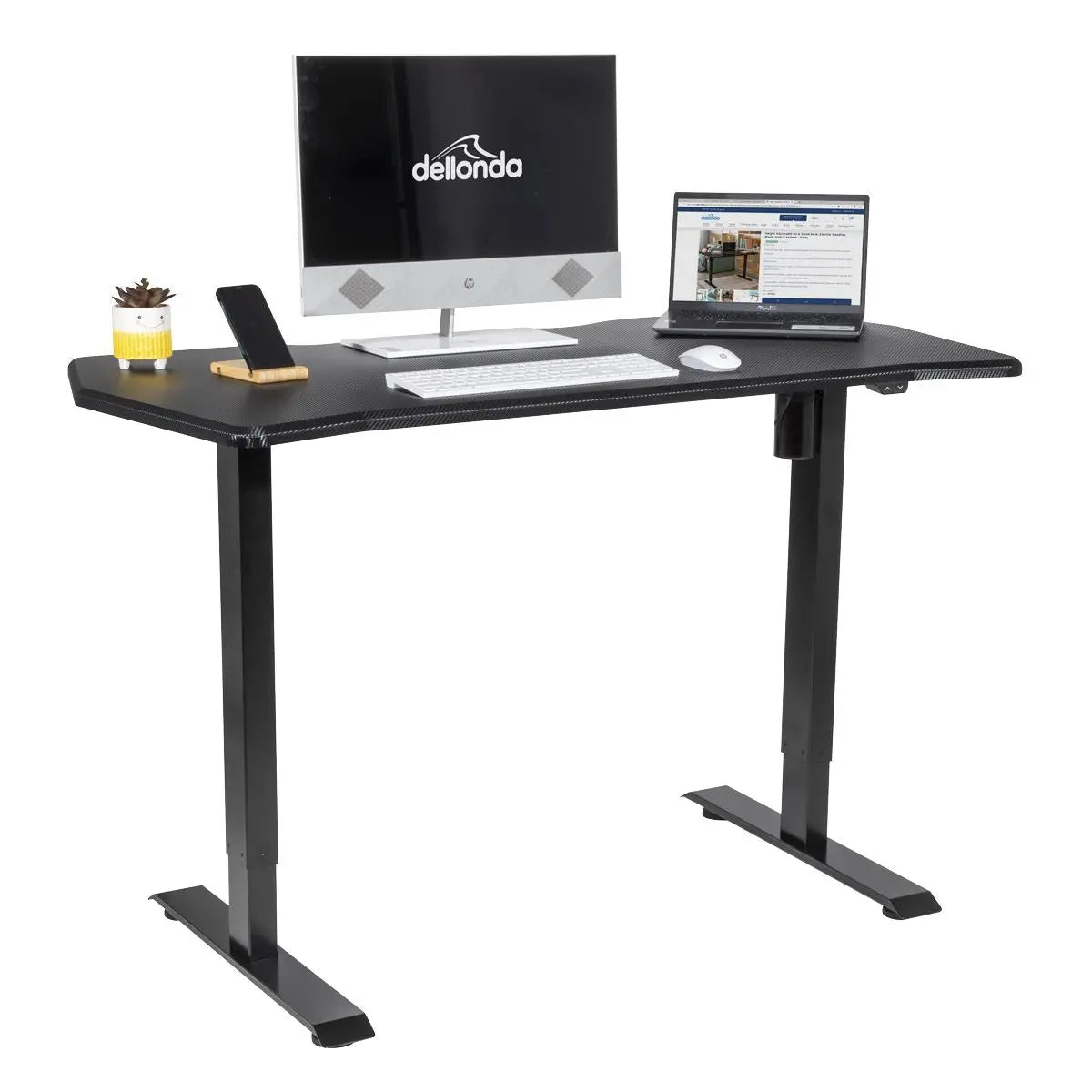 Dellonda Carbon Electric Height Adjustable Standing Desk, Quiet, 1400 x 700mm White Rose Tools