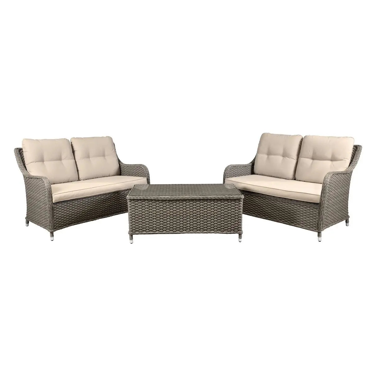 Dellonda Chester 3 Piece Outdoor Rattan Lounge Set with 2 x Double Seater Sofas, Brown White Rose Tools