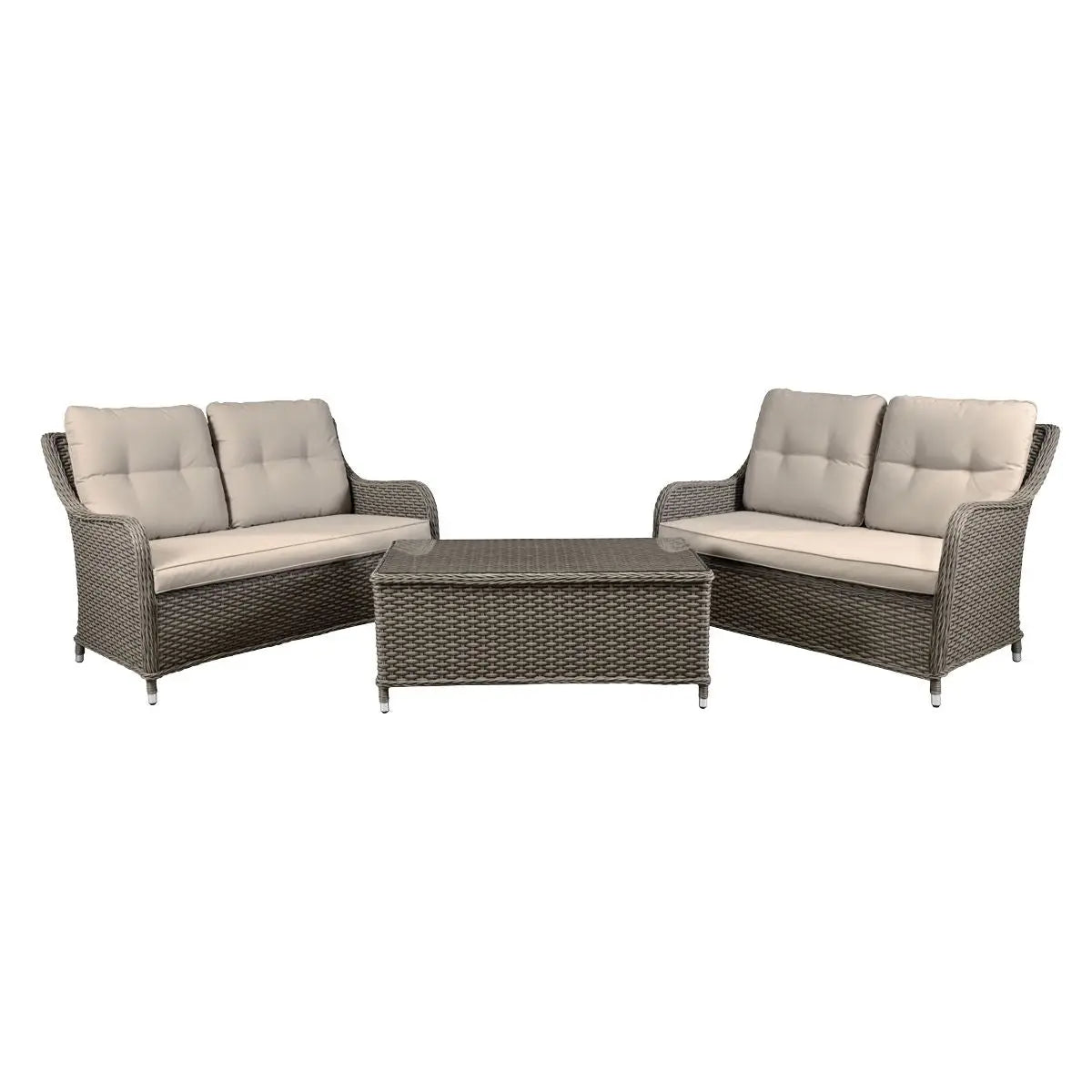 Dellonda Chester 3 Piece Outdoor Rattan Lounge Set with 2 x Double Seater Sofas, Brown White Rose Tools