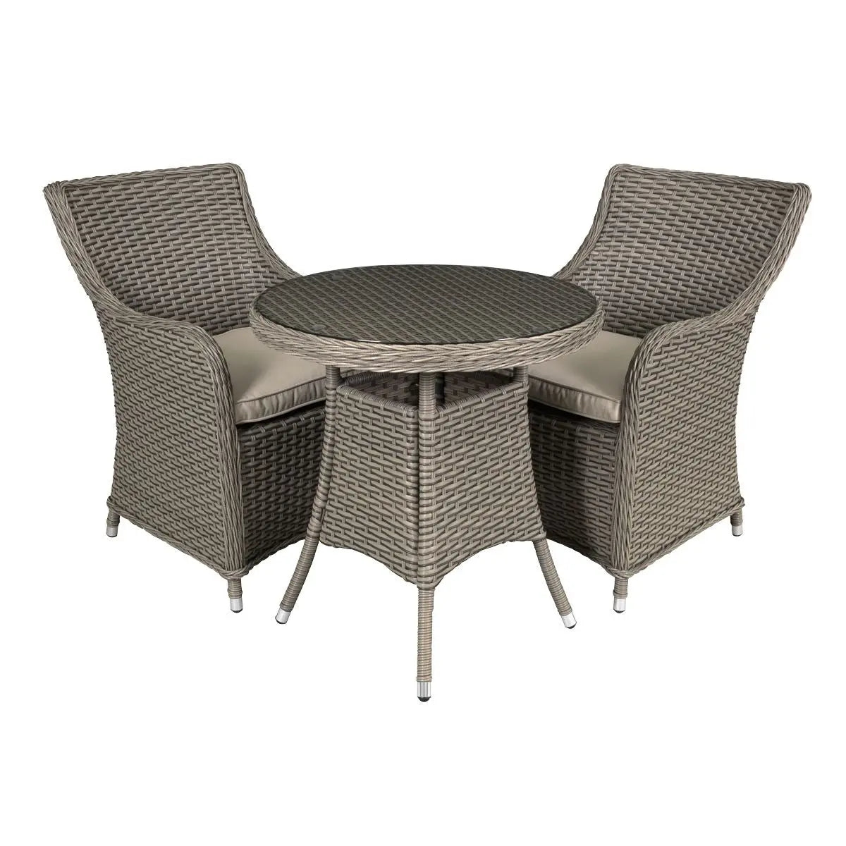 Dellonda Chester 3 Piece Rattan Wicker Outdoor Dining Set with Tempered Glass Table Top, Brown White Rose Tools