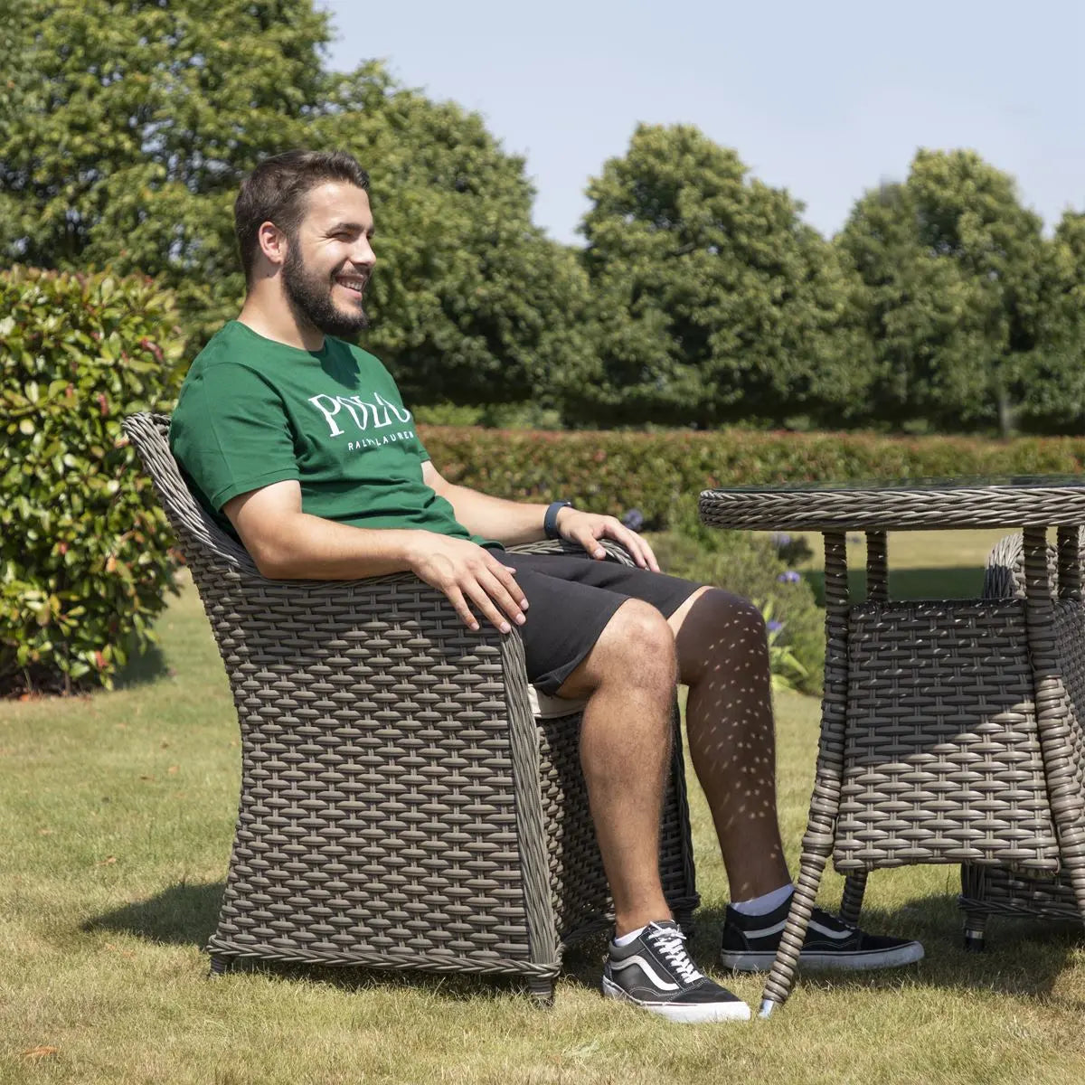 Dellonda Chester 3 Piece Rattan Wicker Outdoor Dining Set with Tempered Glass Table Top, Brown White Rose Tools