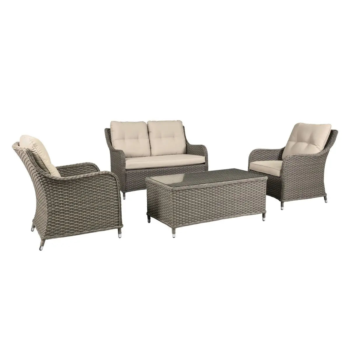 Dellonda Chester 4 Piece Outdoor Rattan Lounge Set with Double Seater Sofa, Brown - DG87 White Rose Tools