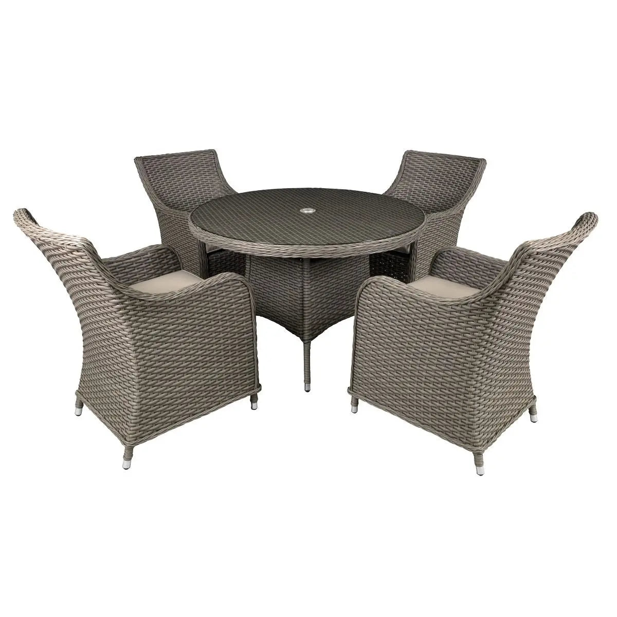 Dellonda Chester 5-Piece Rattan Wicker Outdoor Dining Set with Tempered Glass Table Top, Brown White Rose Tools