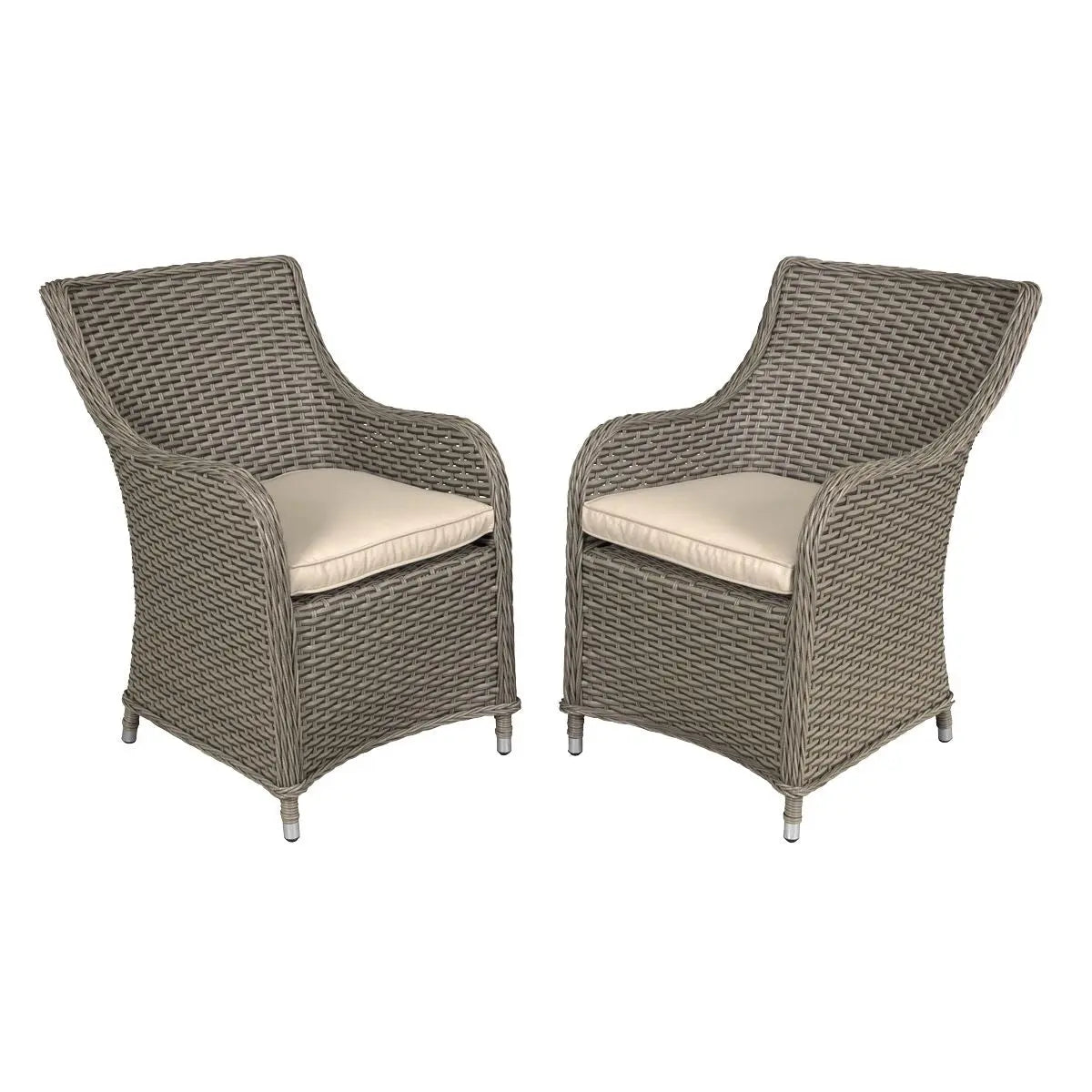 Dellonda Chester Rattan Wicker Garden Dining Chairs with Cushion, Brown White Rose Tools
