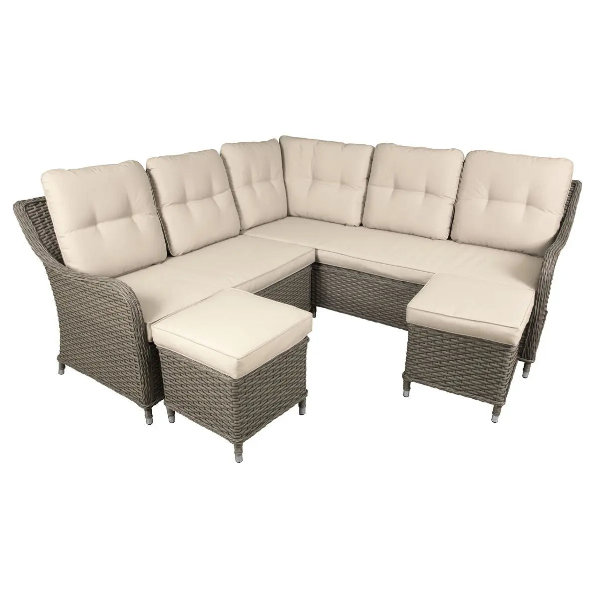 Dellonda Chester Rattan Wicker Outdoor 5 Seat Corner Sofa Set, Brown White Rose Tools