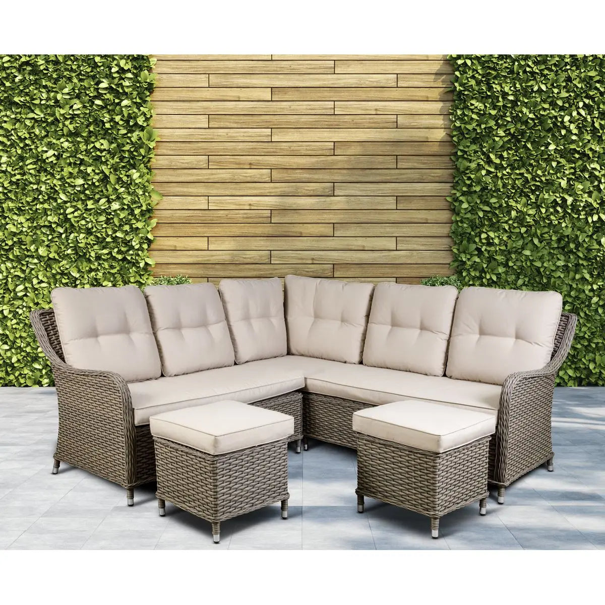 Dellonda Chester Rattan Wicker Outdoor 5 Seat Corner Sofa Set, Brown White Rose Tools